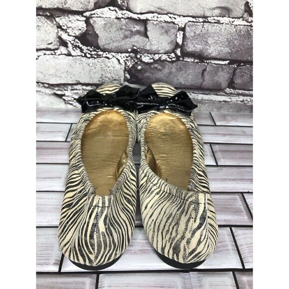 Kate Spade Zebra Print Ivory Black Stripe Patent Bow Ballet Flats Women Sz 8M US - Picture 8 of 16